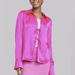 Wild fable bell long sleeve satin fly away top